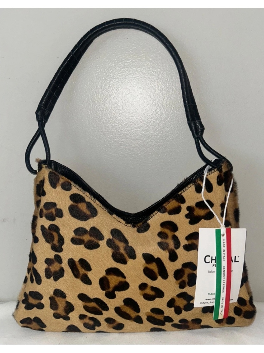 NEW! CHEVAL FIRENZE Italian Calf Hair Leopard-Print Shoulder Bag